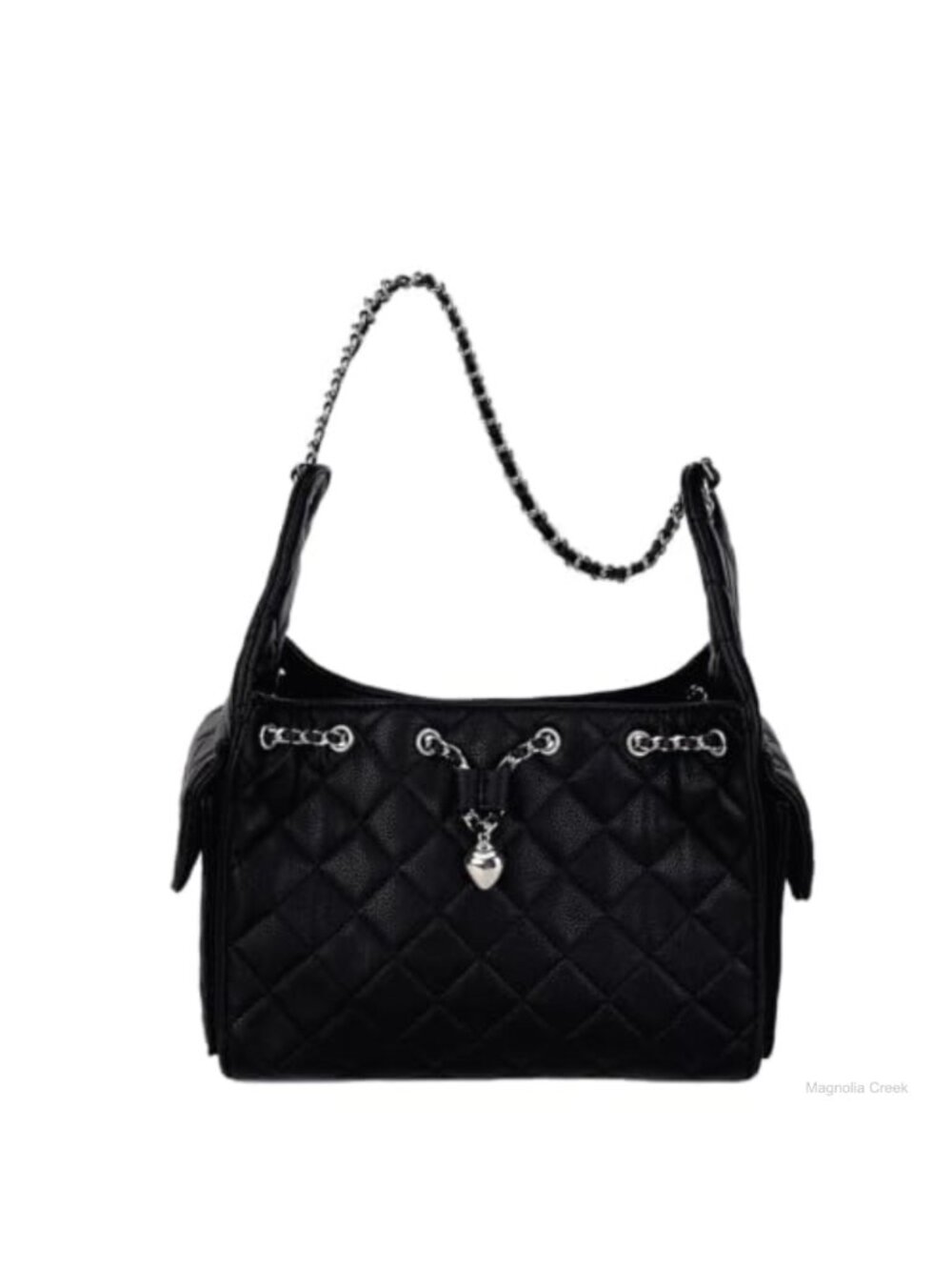 Quilted Vegan Leather Chain Strap Hobo Shoulder Bag Magnetic Closure